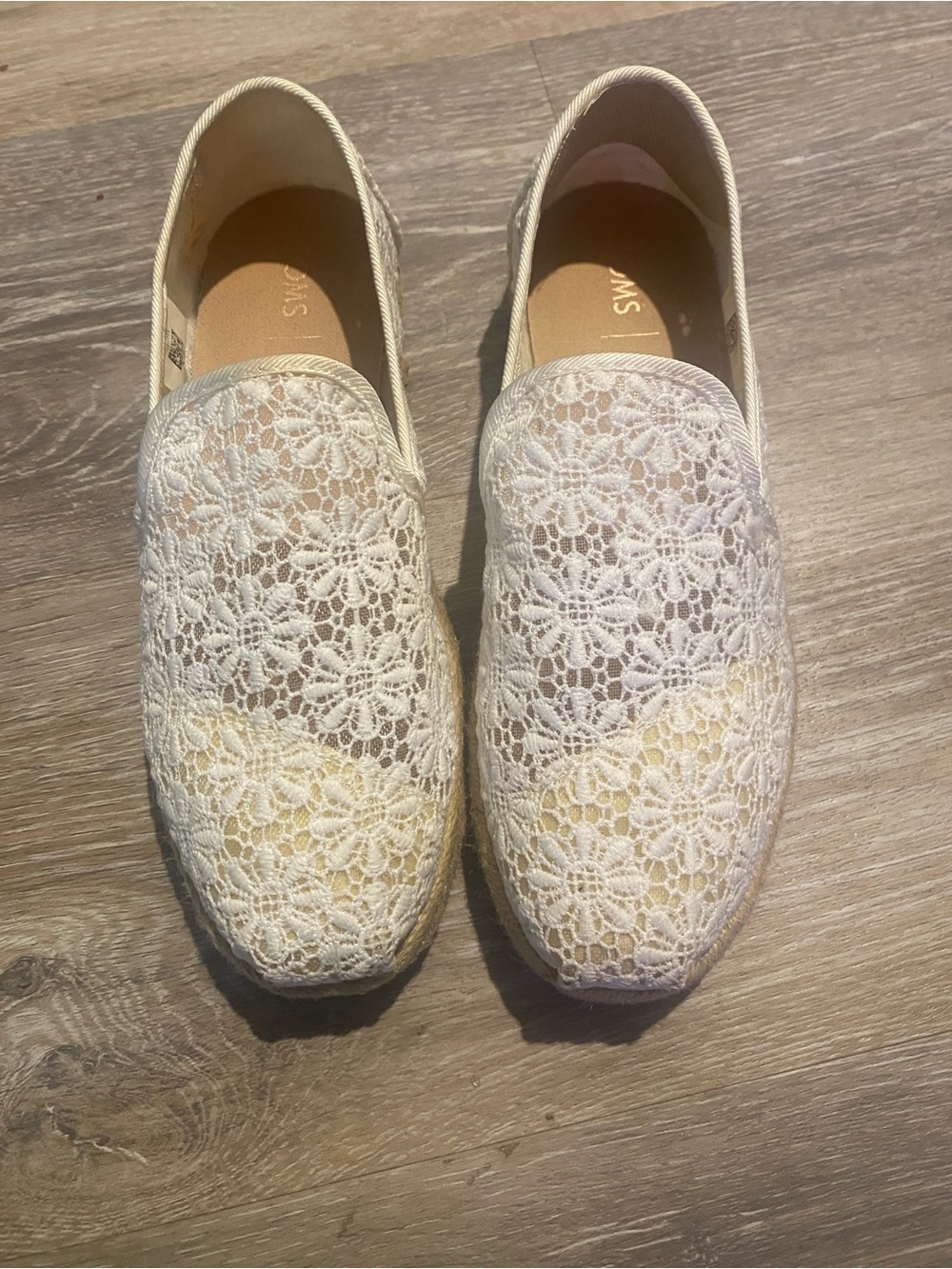 Toms White Lace Slip-On Espadrille Flats 6